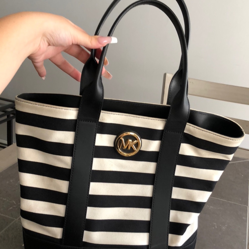 Michael Kors Black and White Striped Tote